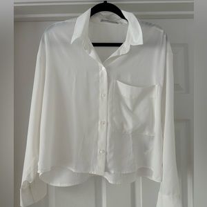 Abercrombie Long Sleeve Sheer Cropped Button Up Shirt